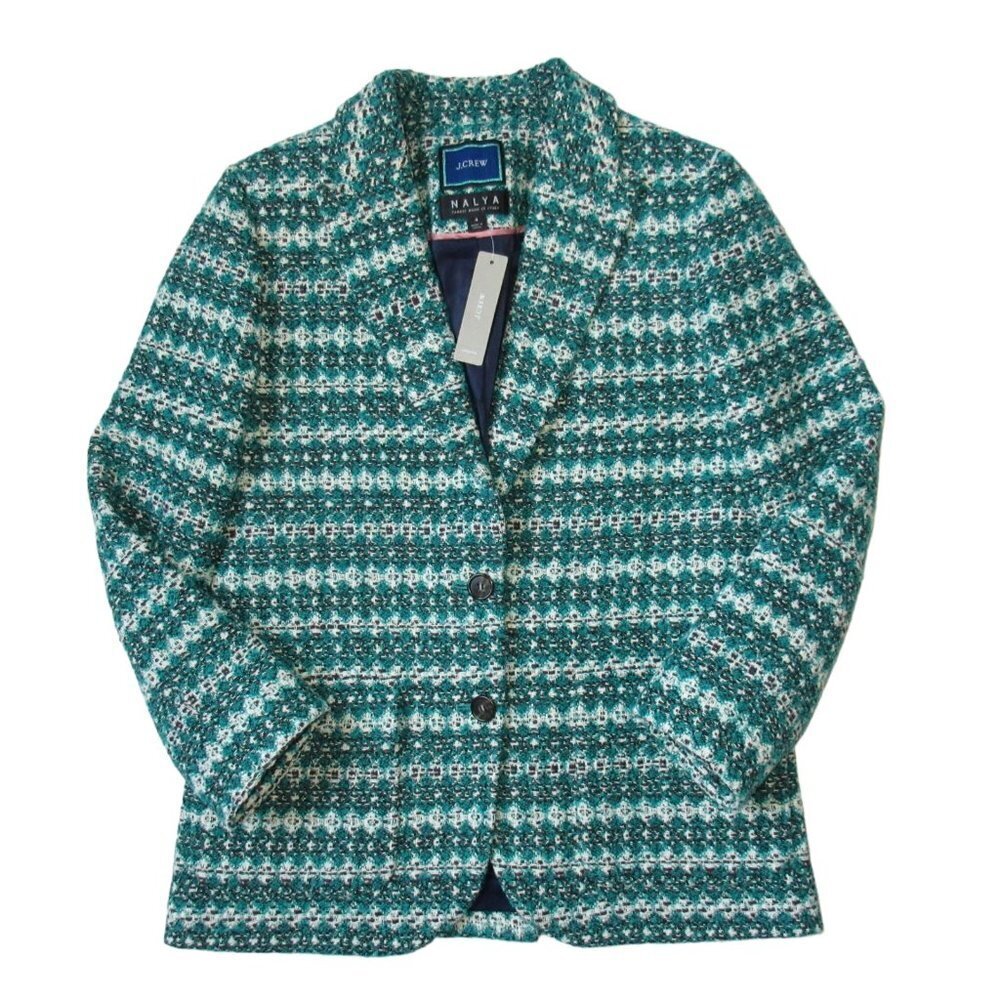 NWT J.Crew Boyfriend Blazer in Neon Emerald Violet Italian Jacquard Wool 4
